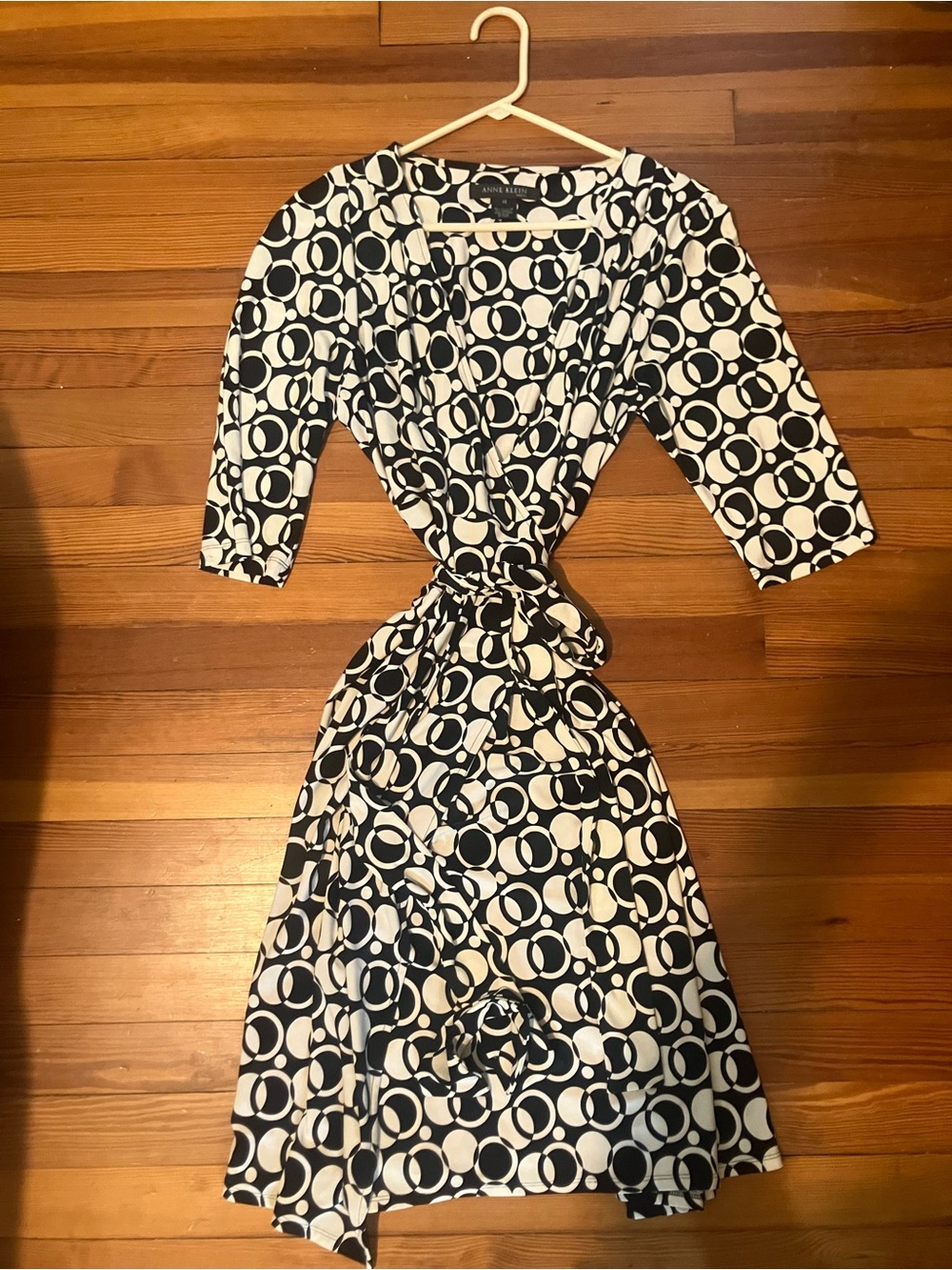Anne Klein Black and White Geometric Wrap Midi Dress